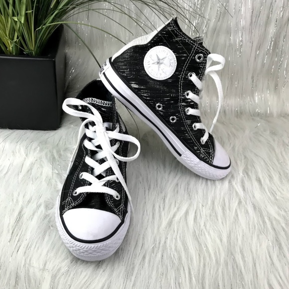 Converse Other - Silver Accented Junior Converse High Tops SZ 1